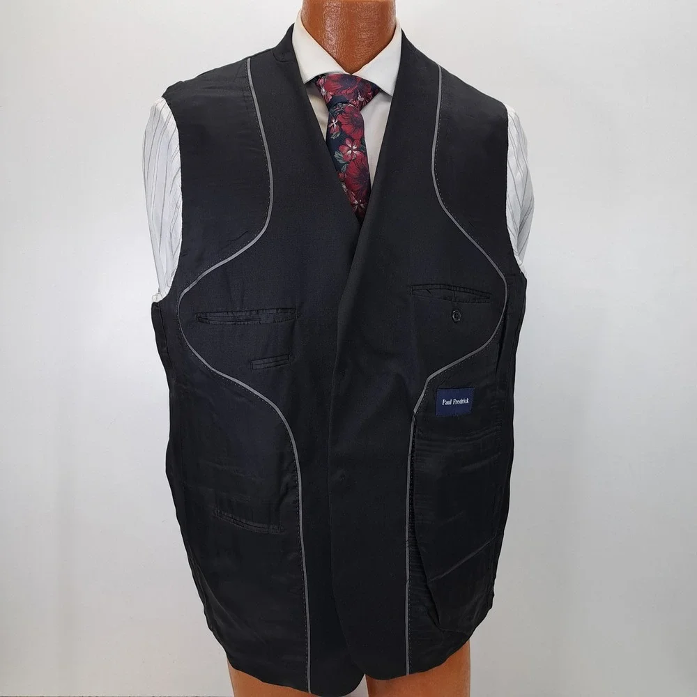 Paul Fredrick Mens 46S Blue Blazer Jacket Two Button Wool Coat Gold Button